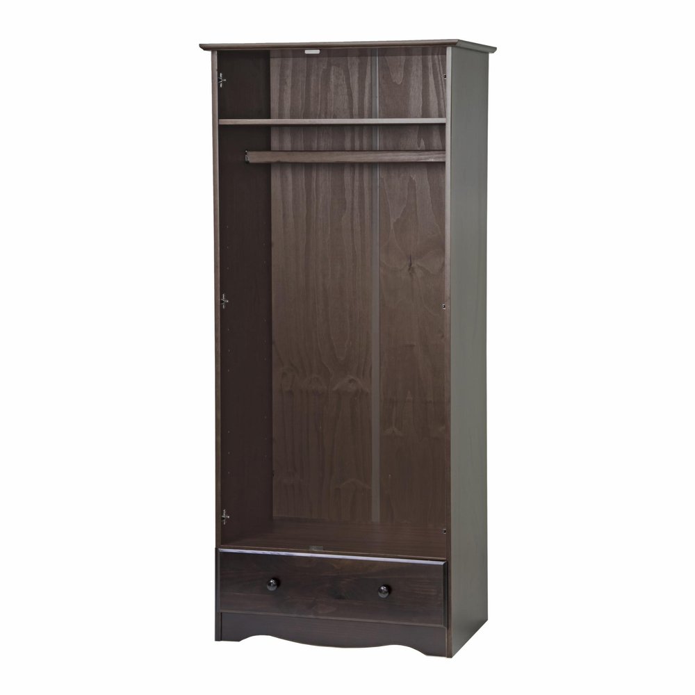 72" Dark Brown Solid Wood Two Door Single Drawer Combo Dresser
