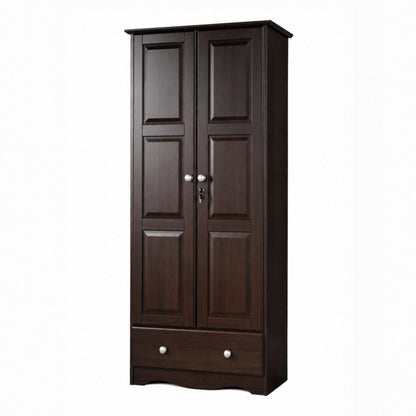 72" Dark Brown Solid Wood Two Door Single Drawer Combo Dresser