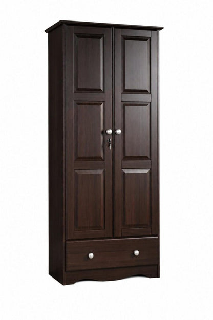 72" Espresso Solid Wood Two Door Single Drawer Combo Dresser