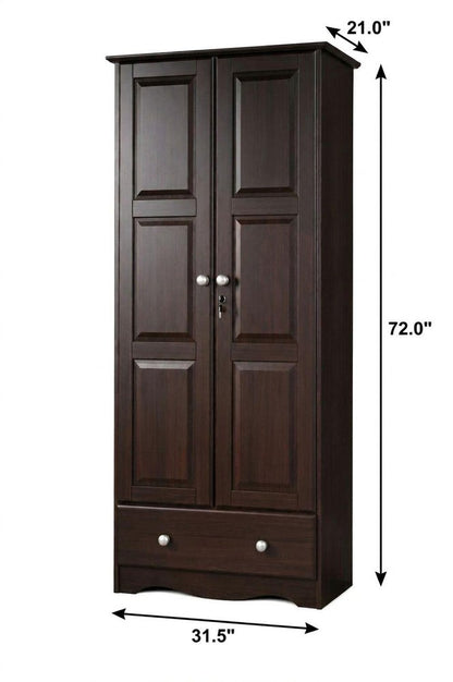 72" Espresso Solid Wood Two Door Single Drawer Combo Dresser