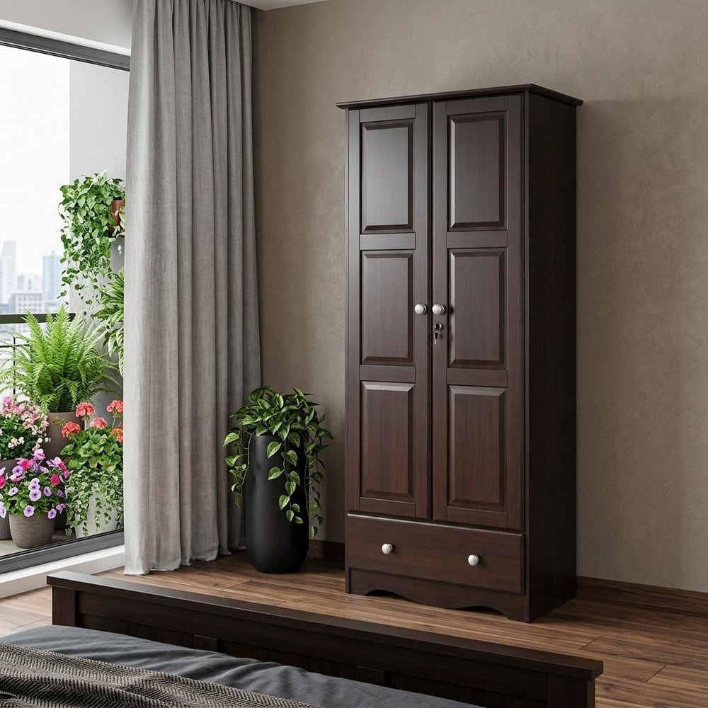72" Espresso Solid Wood Two Door Single Drawer Combo Dresser