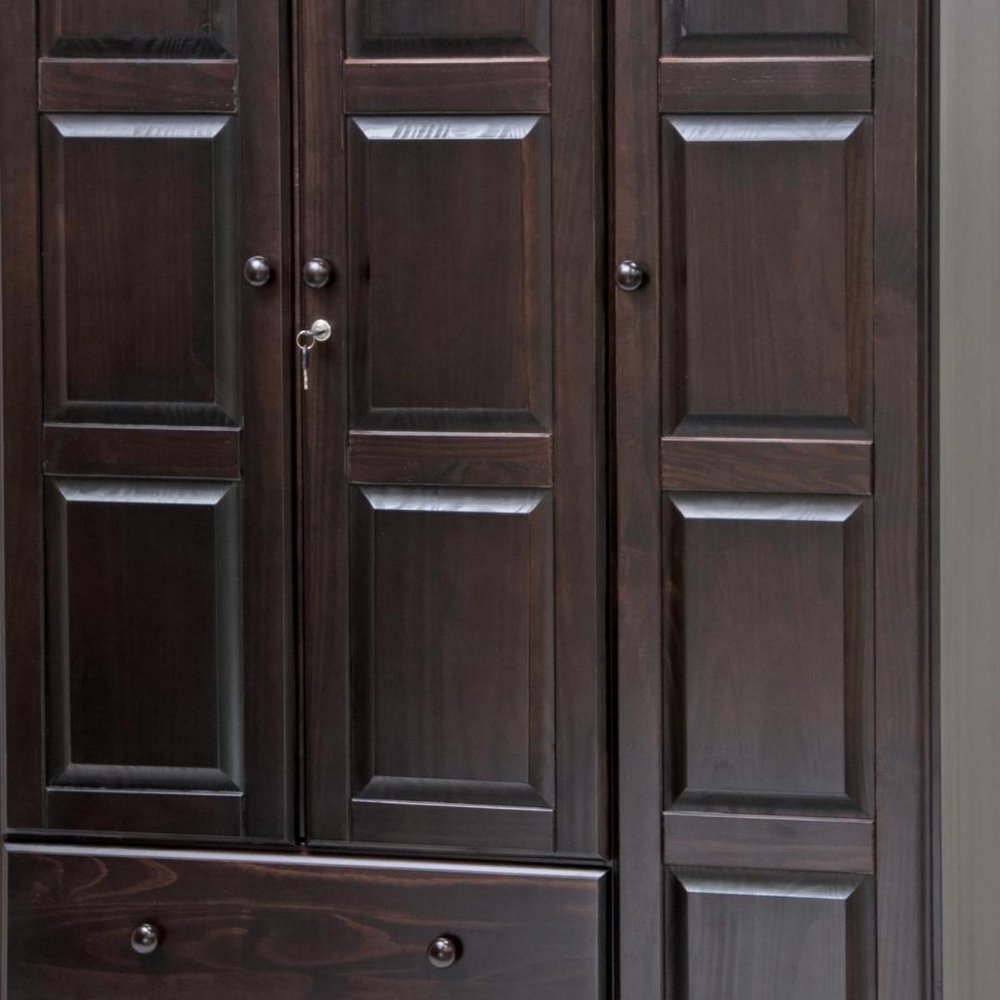 72" Dark Brown Solid Wood Three Door Two Drawer Combo Dresser
