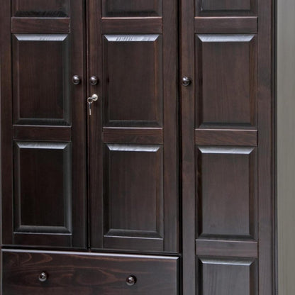 72" Dark Brown Solid Wood Three Door Two Drawer Combo Dresser