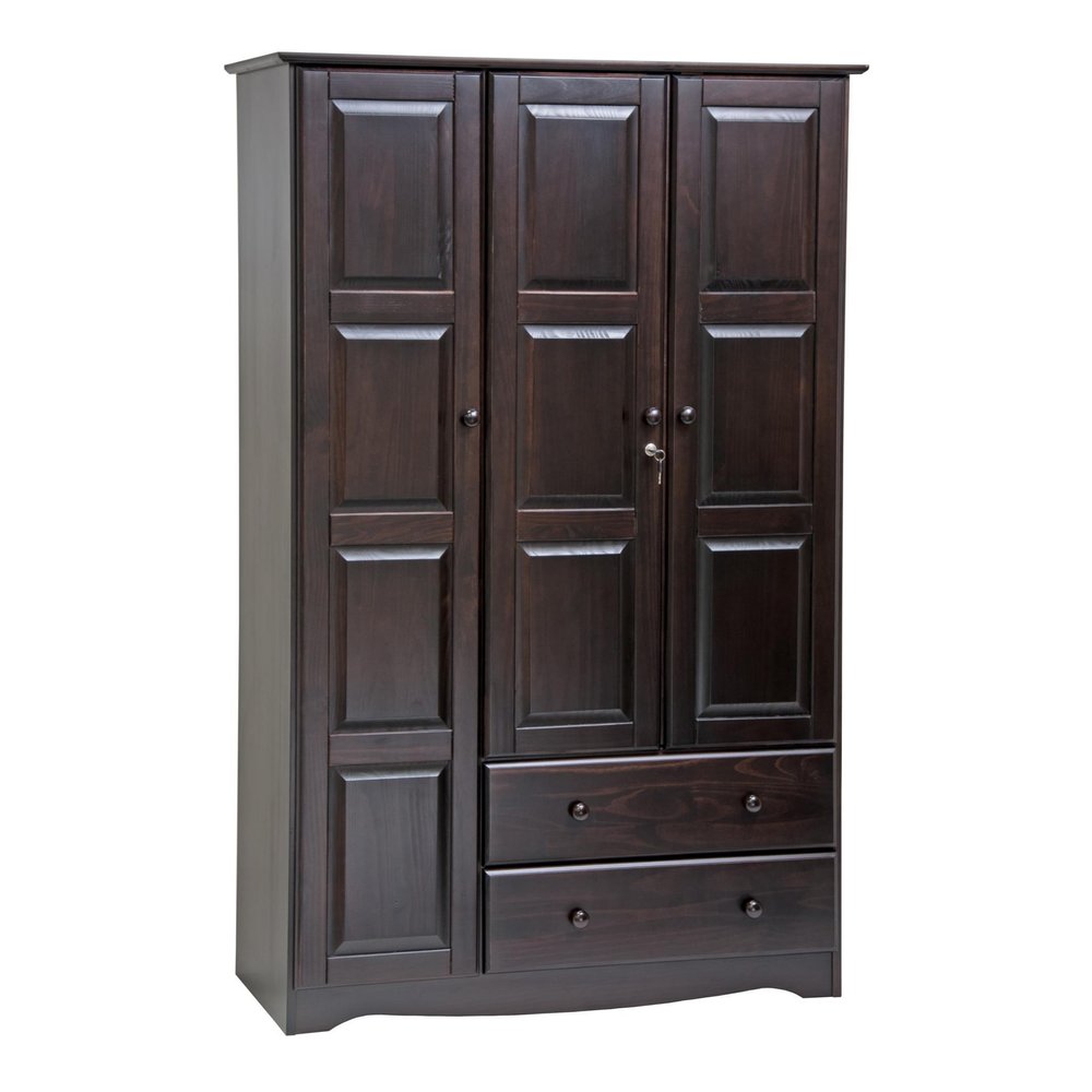 72" Dark Brown Solid Wood Three Door Two Drawer Combo Dresser