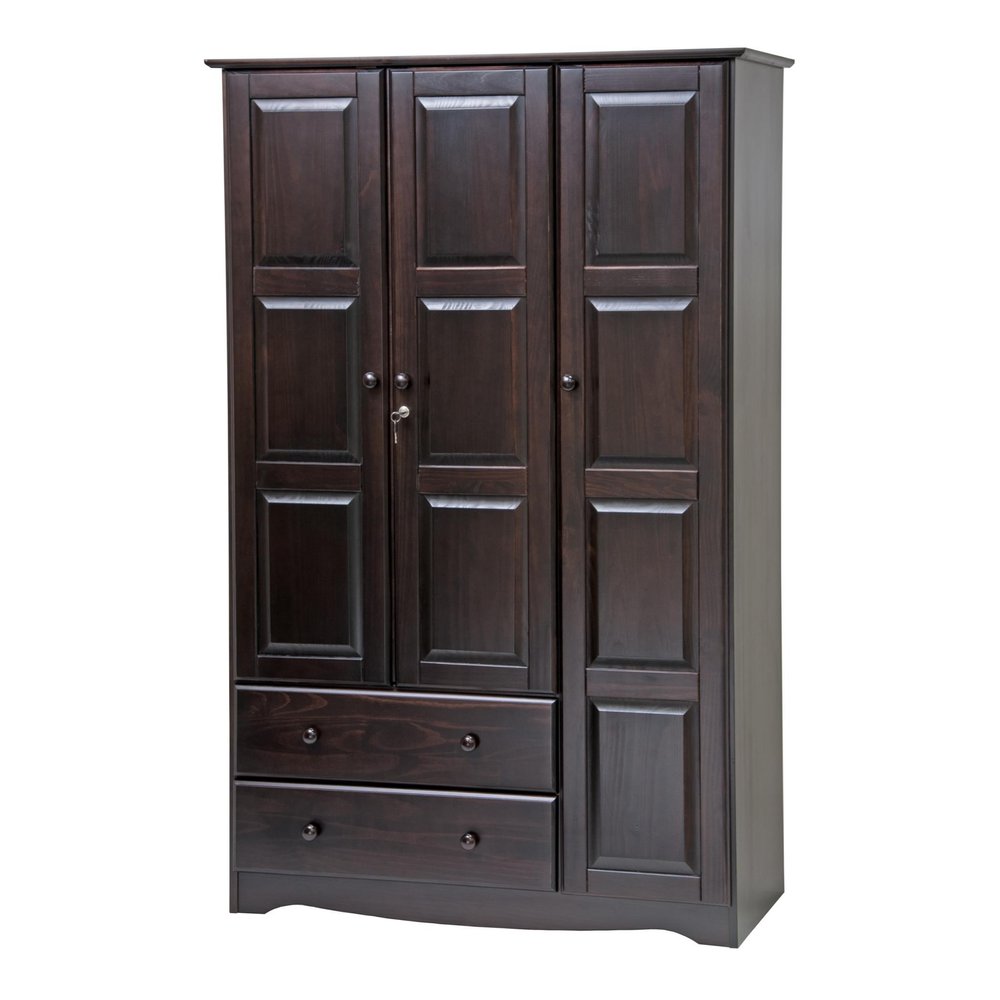 72" Dark Brown Solid Wood Three Door Two Drawer Combo Dresser