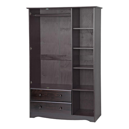 72" Dark Brown Solid Wood Three Door Two Drawer Combo Dresser