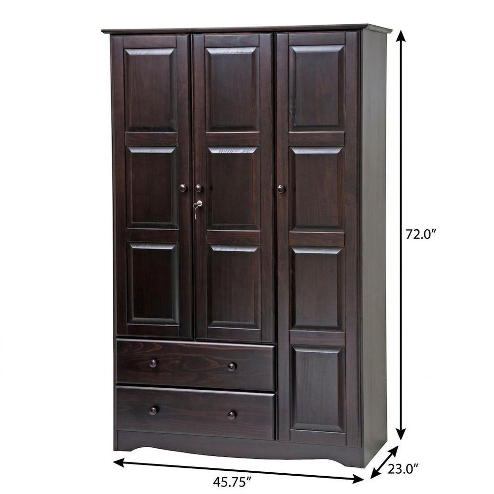 72" Dark Brown Solid Wood Three Door Two Drawer Combo Dresser