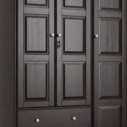 72" Dark Brown Solid Wood Three Door Two Drawer Combo Dresser