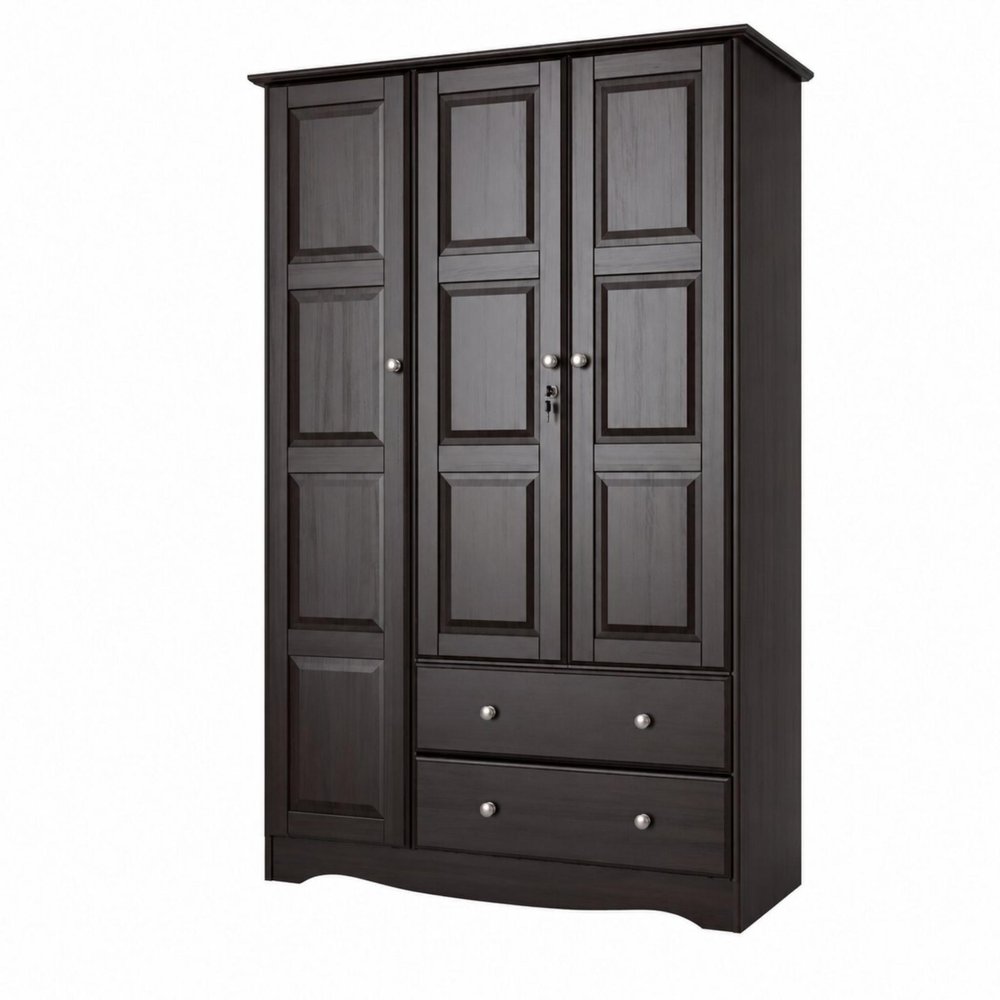 72" Dark Brown Solid Wood Three Door Two Drawer Combo Dresser