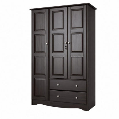 72" Dark Brown Solid Wood Three Door Two Drawer Combo Dresser