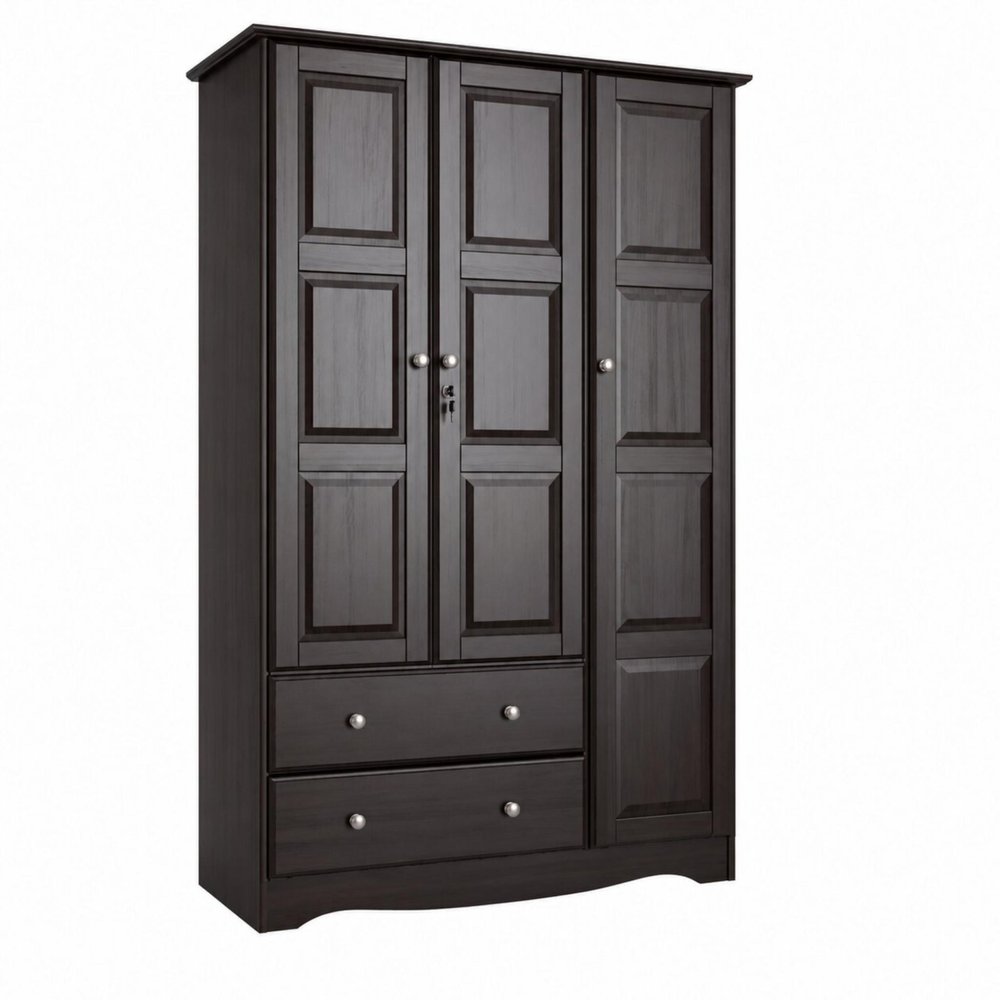 72" Dark Brown Solid Wood Three Door Two Drawer Combo Dresser