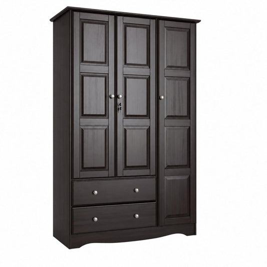72" Dark Brown Solid Wood Three Door Two Drawer Combo Dresser