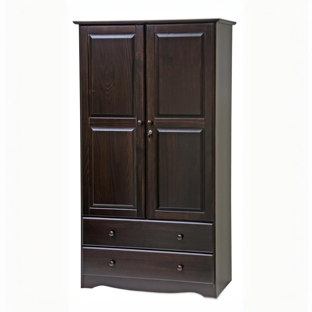 72" Dark Brown Solid Wood Two Door Two Drawer Combo Dresser