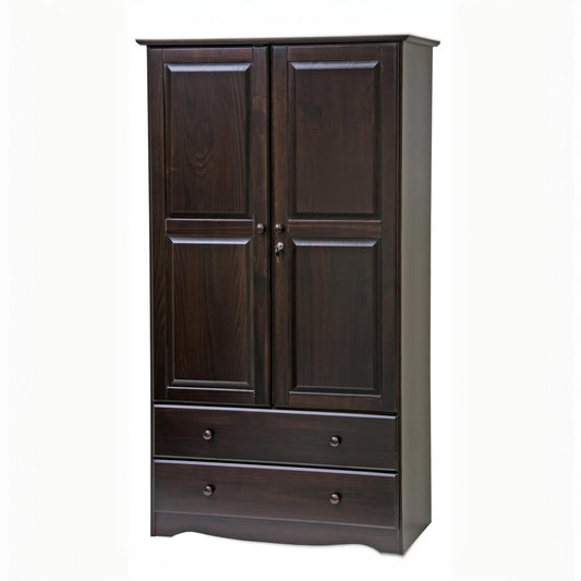 72" Dark Brown Solid Wood Two Door Two Drawer Combo Dresser