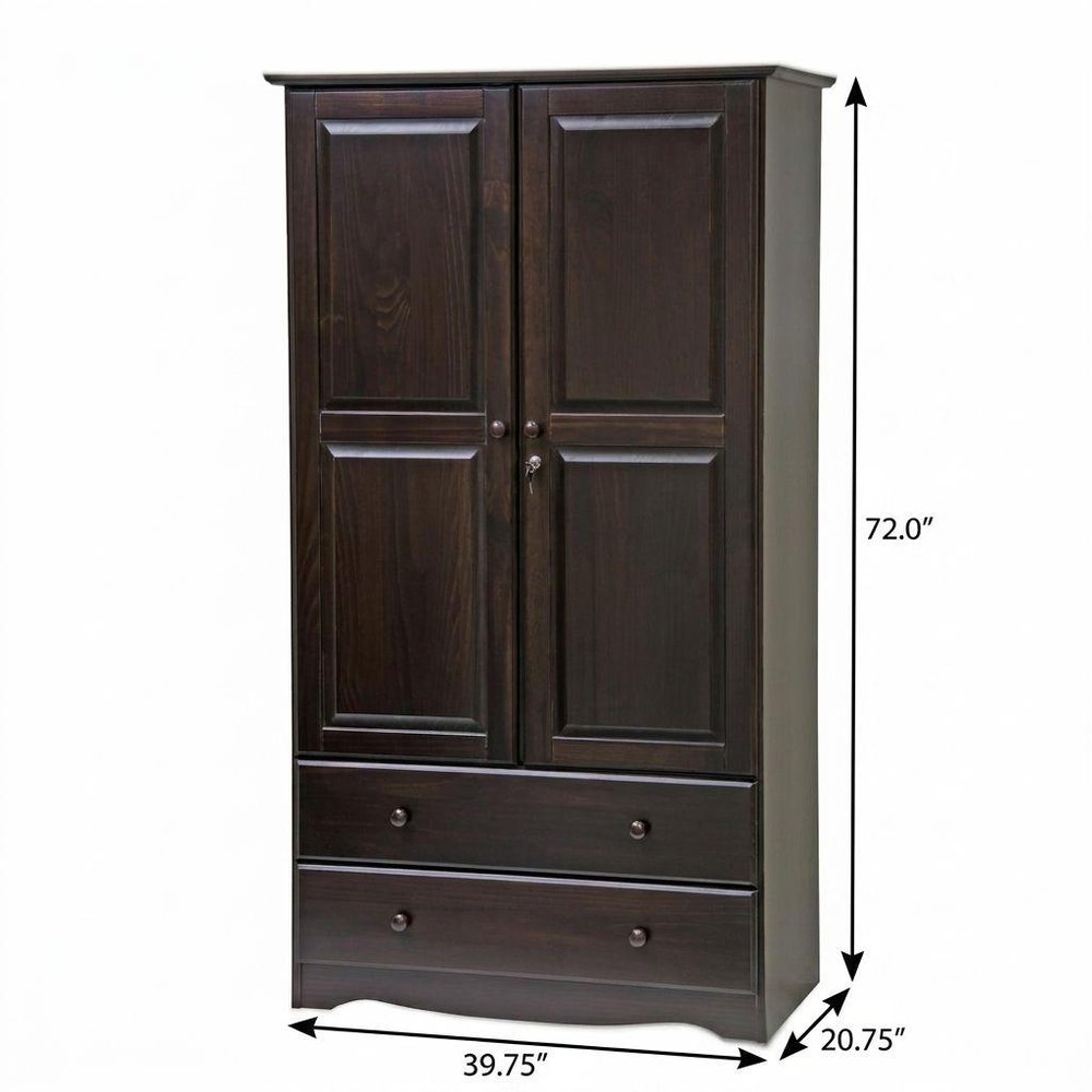 72" Dark Brown Solid Wood Two Door Two Drawer Combo Dresser