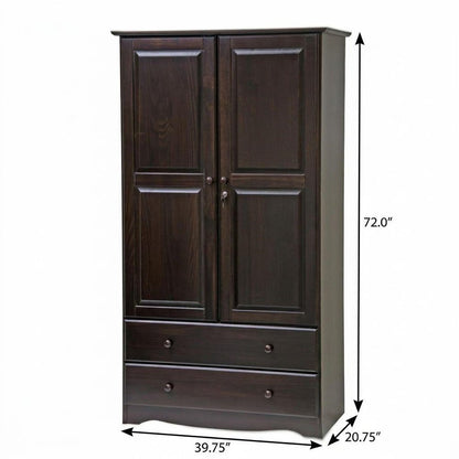 72" Dark Brown Solid Wood Two Door Two Drawer Combo Dresser