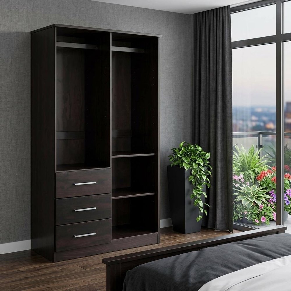 72" Dark Brown Solid Wood Two Door Three Drawer Combo Dresser