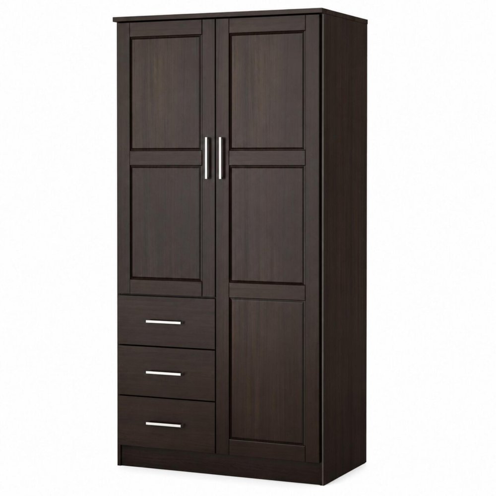 72" Dark Brown Solid Wood Two Door Three Drawer Combo Dresser