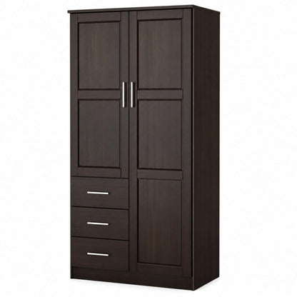 72" Dark Brown Solid Wood Two Door Three Drawer Combo Dresser