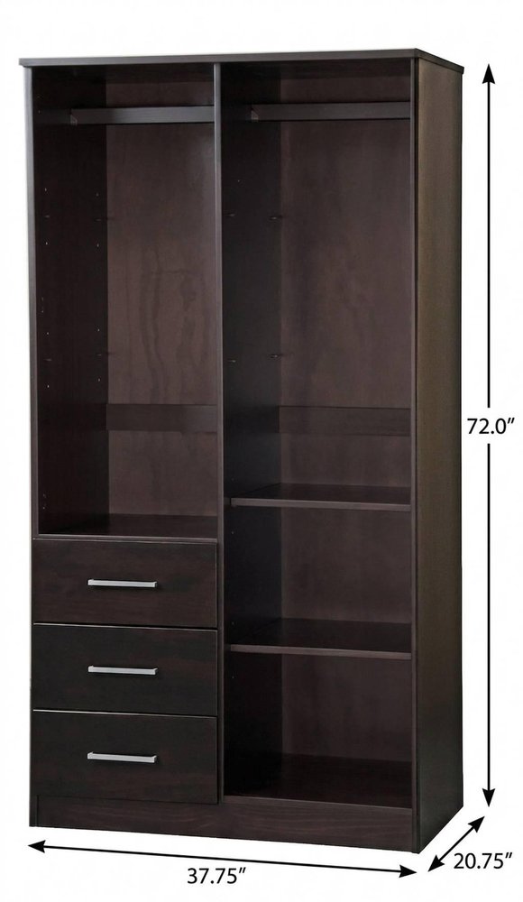 72" Dark Brown Solid Wood Two Door Three Drawer Combo Dresser