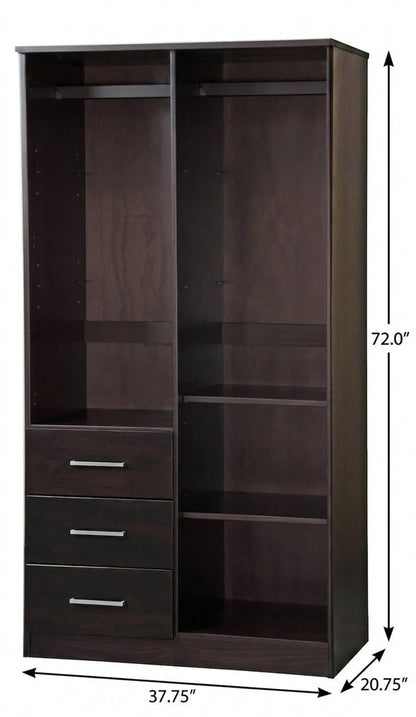 72" Dark Brown Solid Wood Two Door Three Drawer Combo Dresser