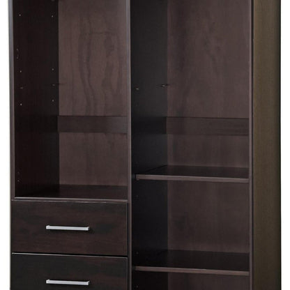 72" Dark Brown Solid Wood Two Door Three Drawer Combo Dresser