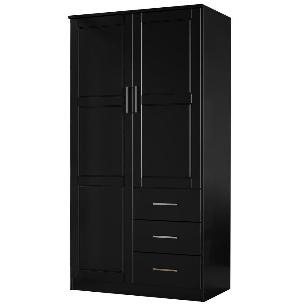 72" Black Solid Wood Two Door Three Drawer Combo Dresser