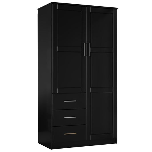72" Black Solid Wood Two Door Three Drawer Combo Dresser