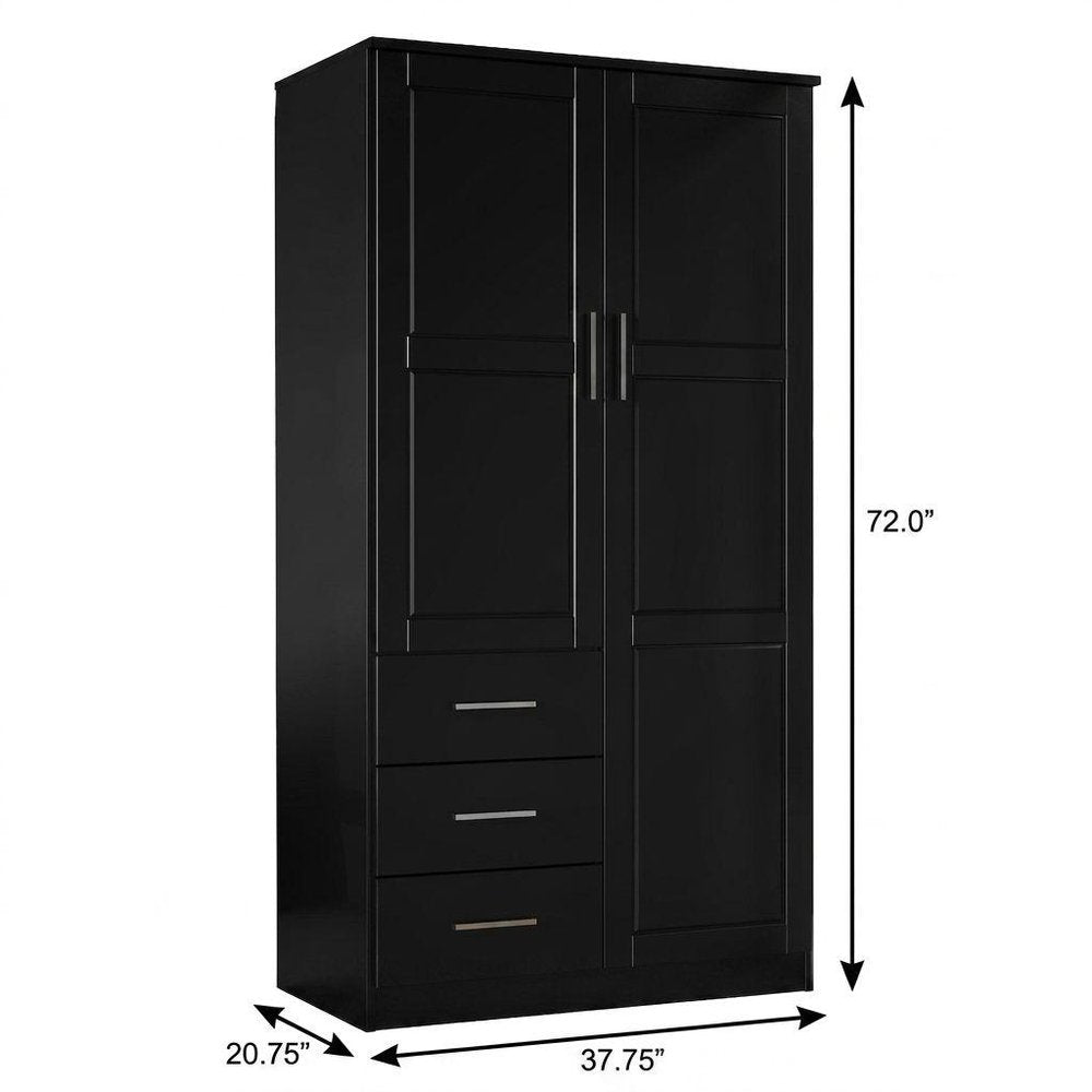 72" Black Solid Wood Two Door Three Drawer Combo Dresser