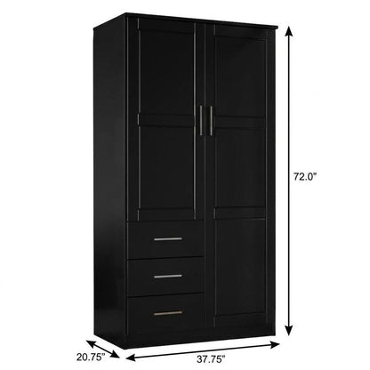 72" Black Solid Wood Two Door Three Drawer Combo Dresser