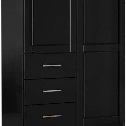 72" Black Solid Wood Two Door Three Drawer Combo Dresser