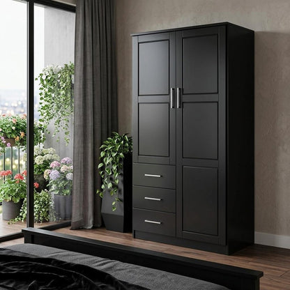 72" Black Solid Wood Two Door Three Drawer Combo Dresser