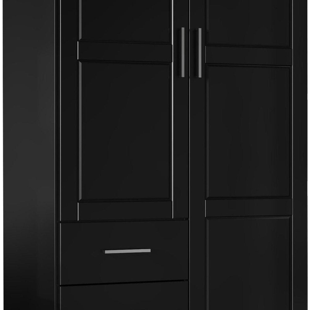 72" Black Solid Wood Two Door Three Drawer Combo Dresser