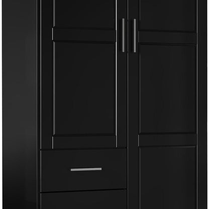 72" Black Solid Wood Two Door Three Drawer Combo Dresser