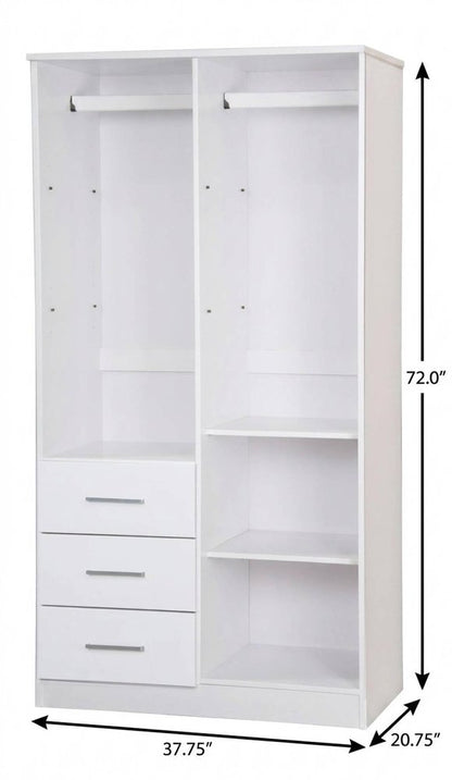 72" White Solid Wood Mirrored Two Door Three Drawer Combo Dresser