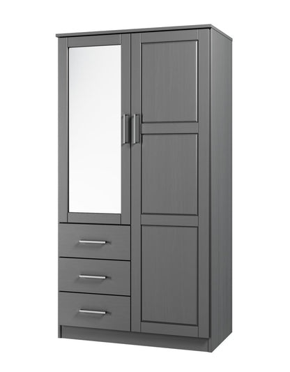 72" Gray Solid Wood Mirrored Two Door Three Drawer Combo Dresser