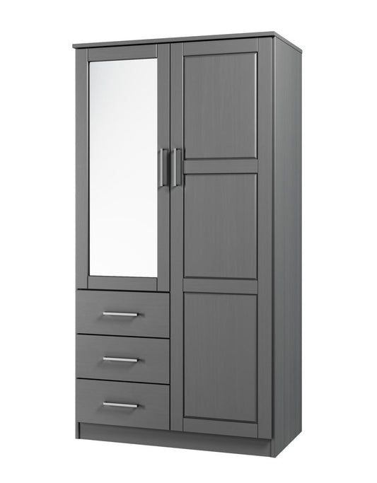 72" Gray Solid Wood Mirrored Two Door Three Drawer Combo Dresser