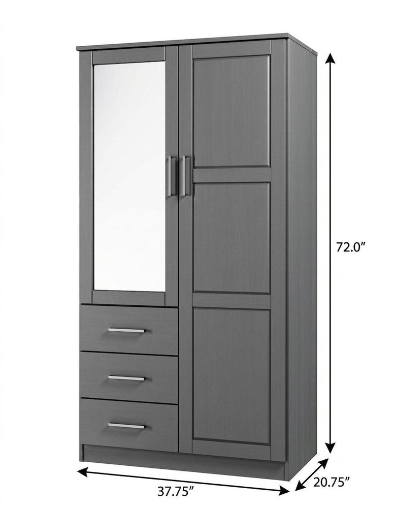 72" Gray Solid Wood Mirrored Two Door Three Drawer Combo Dresser