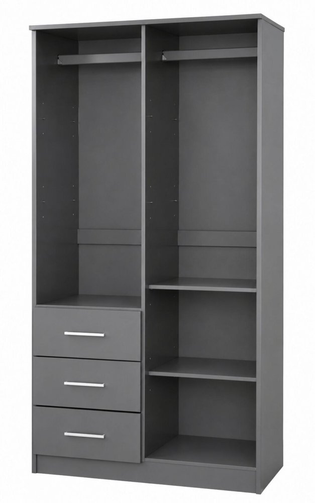 72" Gray Solid Wood Mirrored Two Door Three Drawer Combo Dresser