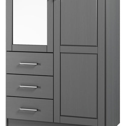 72" Gray Solid Wood Mirrored Two Door Three Drawer Combo Dresser