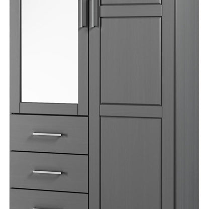 72" Gray Solid Wood Mirrored Two Door Three Drawer Combo Dresser