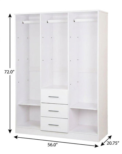 72" White Solid Wood Three Door Three Drawer Combo Dresser