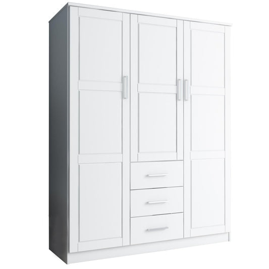72" White Solid Wood Three Door Three Drawer Combo Dresser