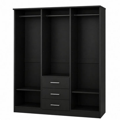 72" Black Solid Wood Three Door Three Drawer Combo Dresser
