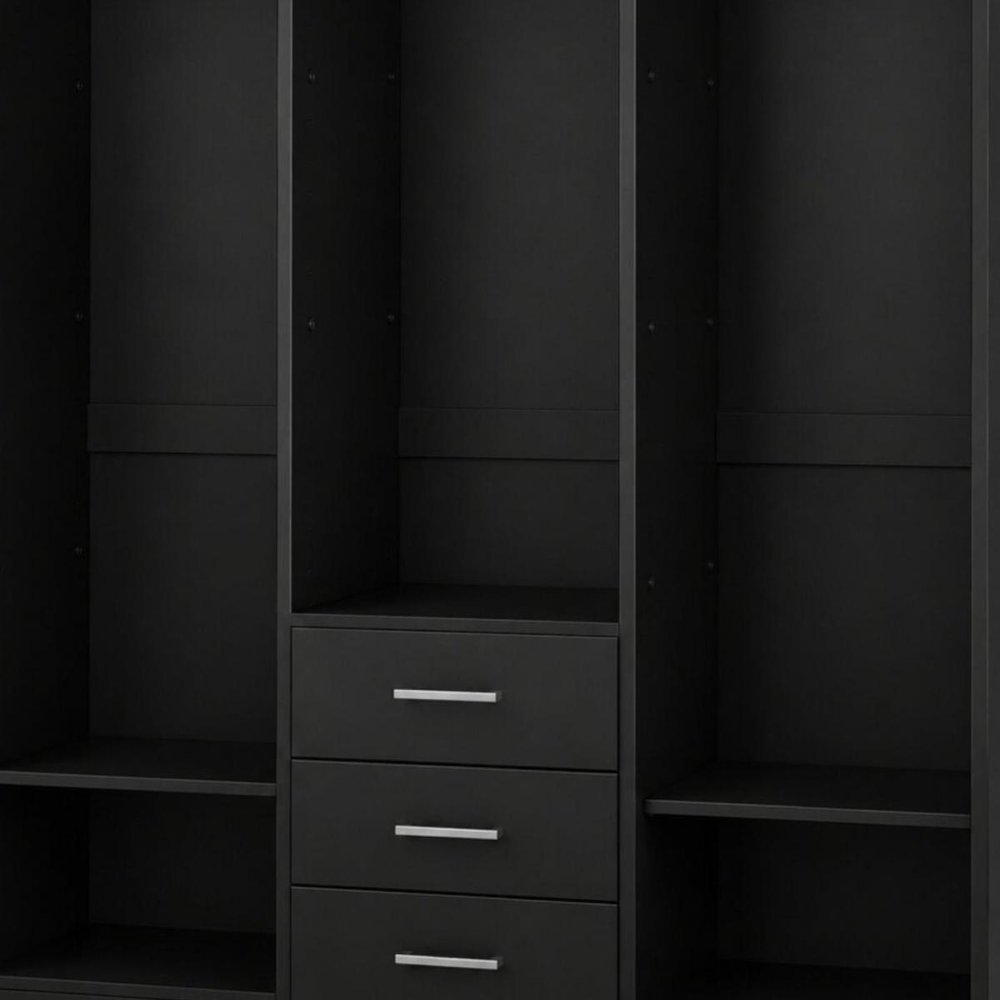 72" Black Solid Wood Three Door Three Drawer Combo Dresser