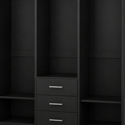 72" Black Solid Wood Three Door Three Drawer Combo Dresser