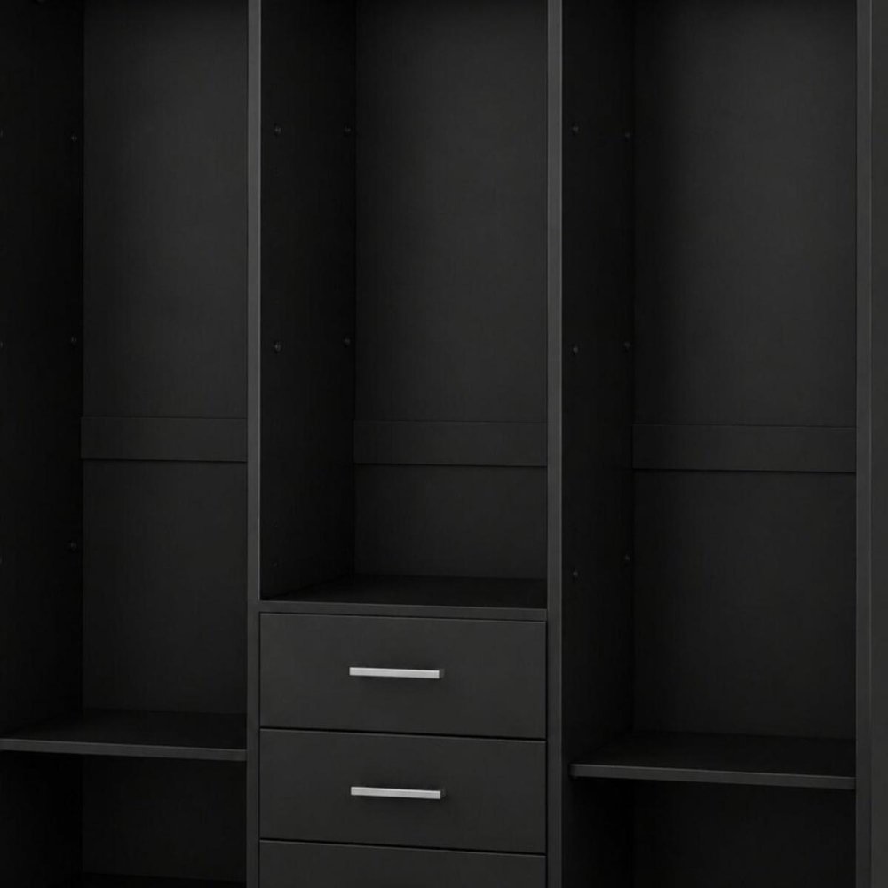 72" Black Solid Wood Three Door Three Drawer Combo Dresser