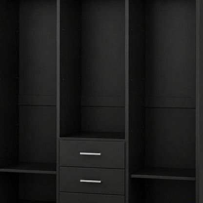 72" Black Solid Wood Three Door Three Drawer Combo Dresser