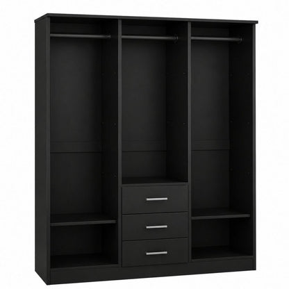 72" Black Solid Wood Three Door Three Drawer Combo Dresser