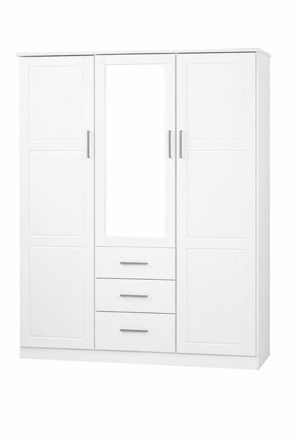 72" White Solid Wood Mirrored Three Door Three Drawer Combo Dresser